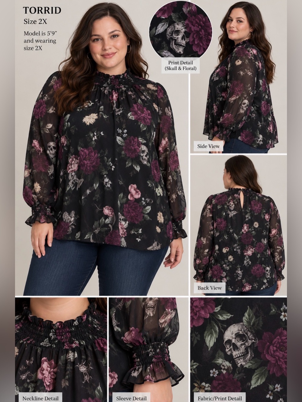 Torrid Chic Floral Women's Blouse in Black and Pink